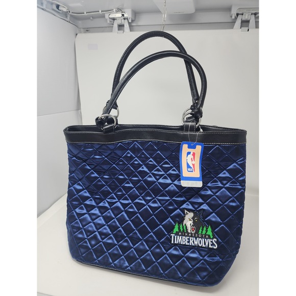 NBA Handbags - NBA Womens Minnesota Timberwolves Quilted Tote Bag Satin Blend Casual Size OS